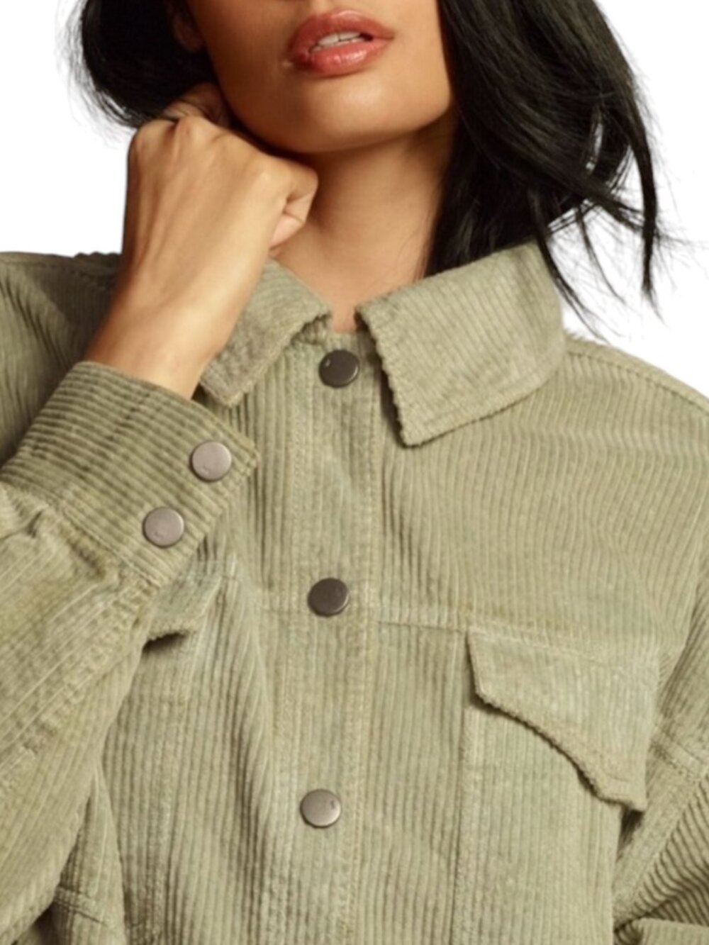 Pilcro Anthropologie The Tillie Relaxed Shacket Corduroy Jacket Gray XS - Picture 3 of 10